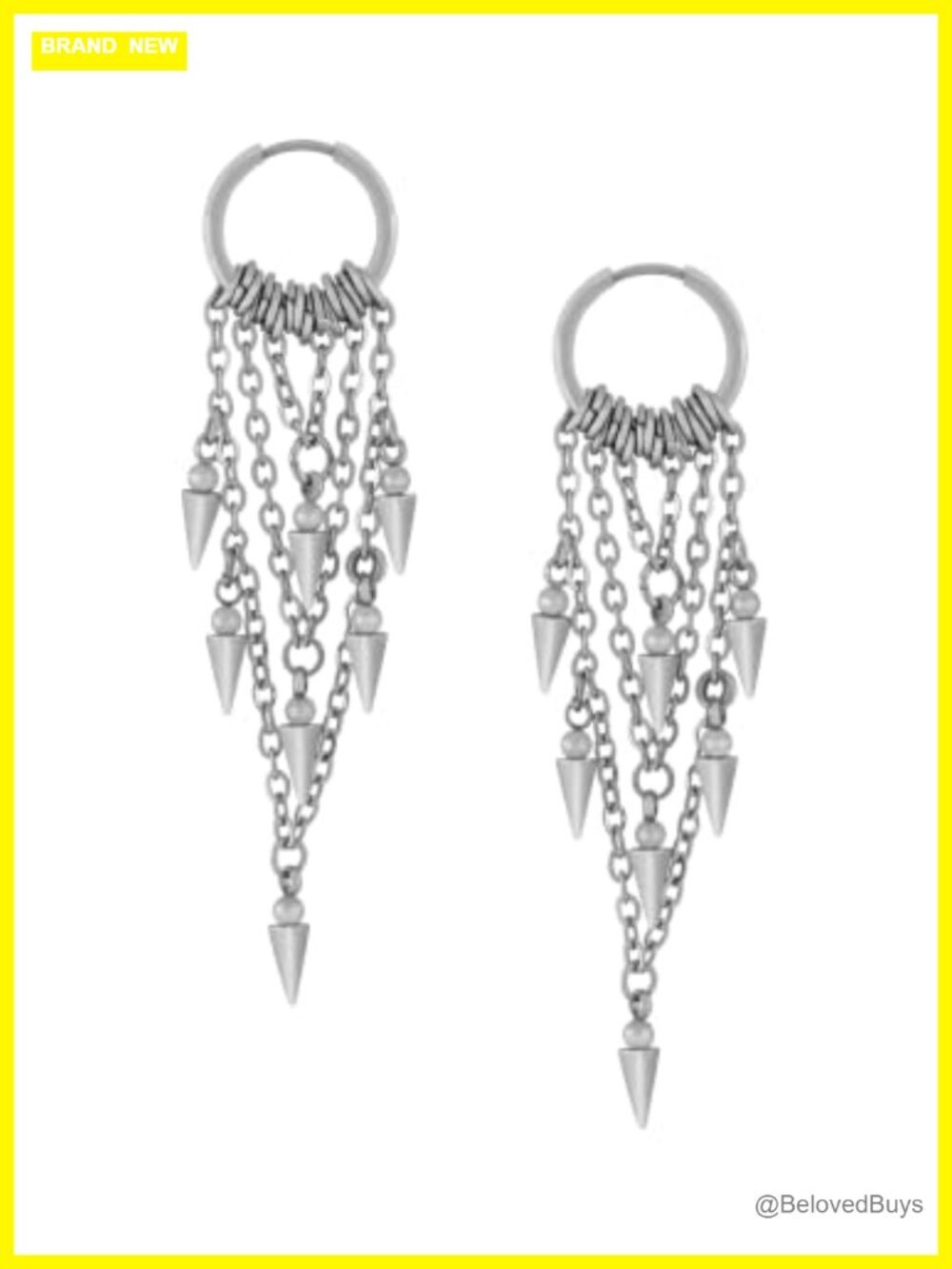 Stainless Steel Spike Chain Hoop Earrings Gothic Emo Punk Y2K Alt Jewelry